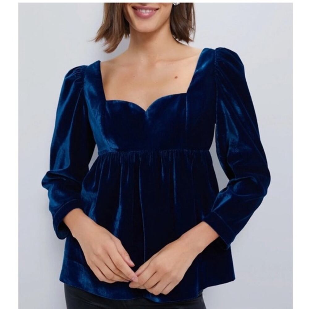 Tuckernuck Hyacinth House Sapphire Velvet Sweetheart Sue Blouse Small S - Picture 1 of 6